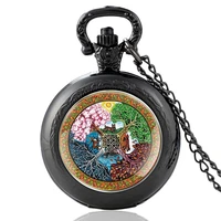 unique four seasons tree of life design vintage quartz pocket watch pendant clock watch men women glass dome necklace gifts