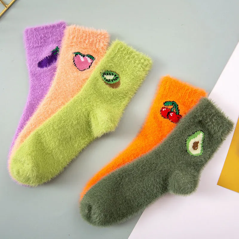 

Cute Avocado Plush Coral Fleece Socks Autumn Winter Thick Warm Sleeping Floor Socks Female Tube Socks Women