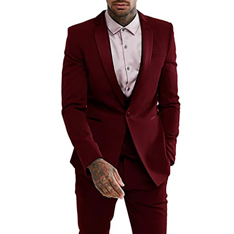 

Men's Classic Business Slim Fit Suits 3 Piece Jacket Vest and Pants Sets One Buttons Wedding Party Tuxedo Formal Office Blazer