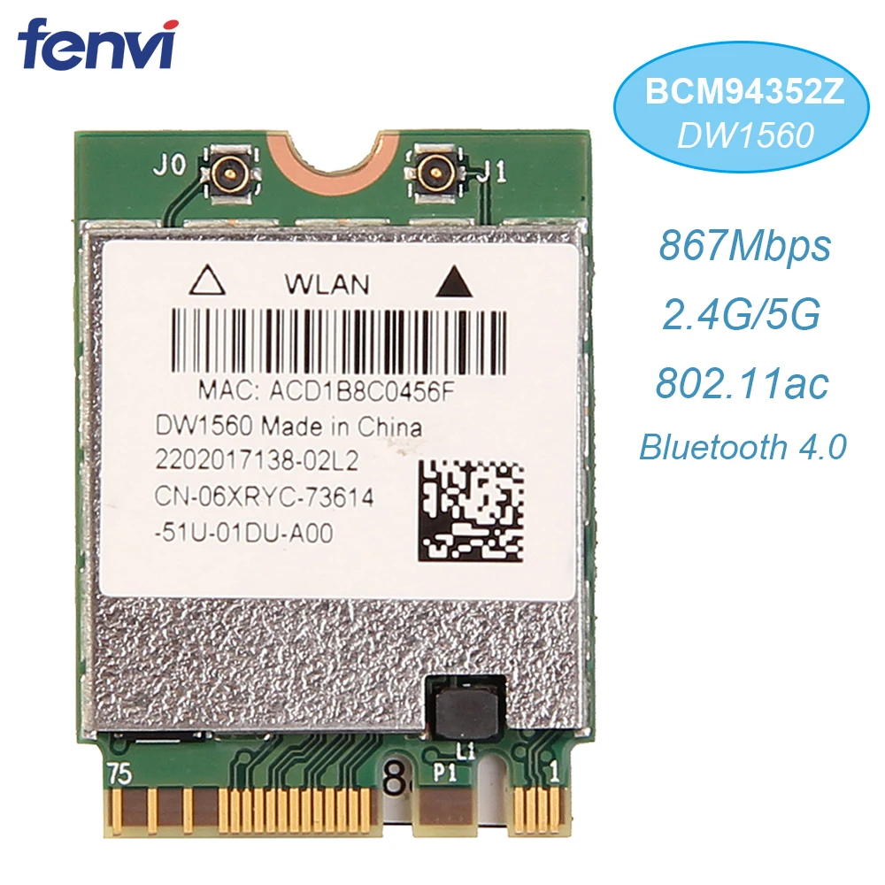 Беспроводной AC1200 Broadcom BCM94352Z DW1560 867 Мбит/с BT 4,0 802.11ac NGFF M.2 Wi-Fi WLAN карта для ноутбука окно Mac Hackintosh OS - Цвет: DW1560  BCM94352Z