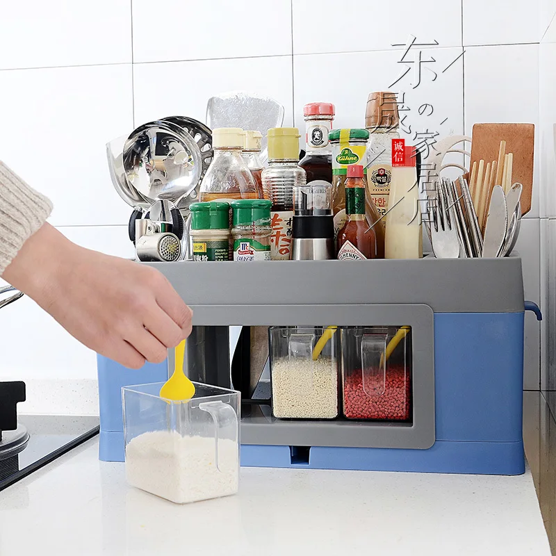 

Kitchen Spice Bottle Storage Rack Multi-Functional Household Knife Holder Seasoning Storage Box
