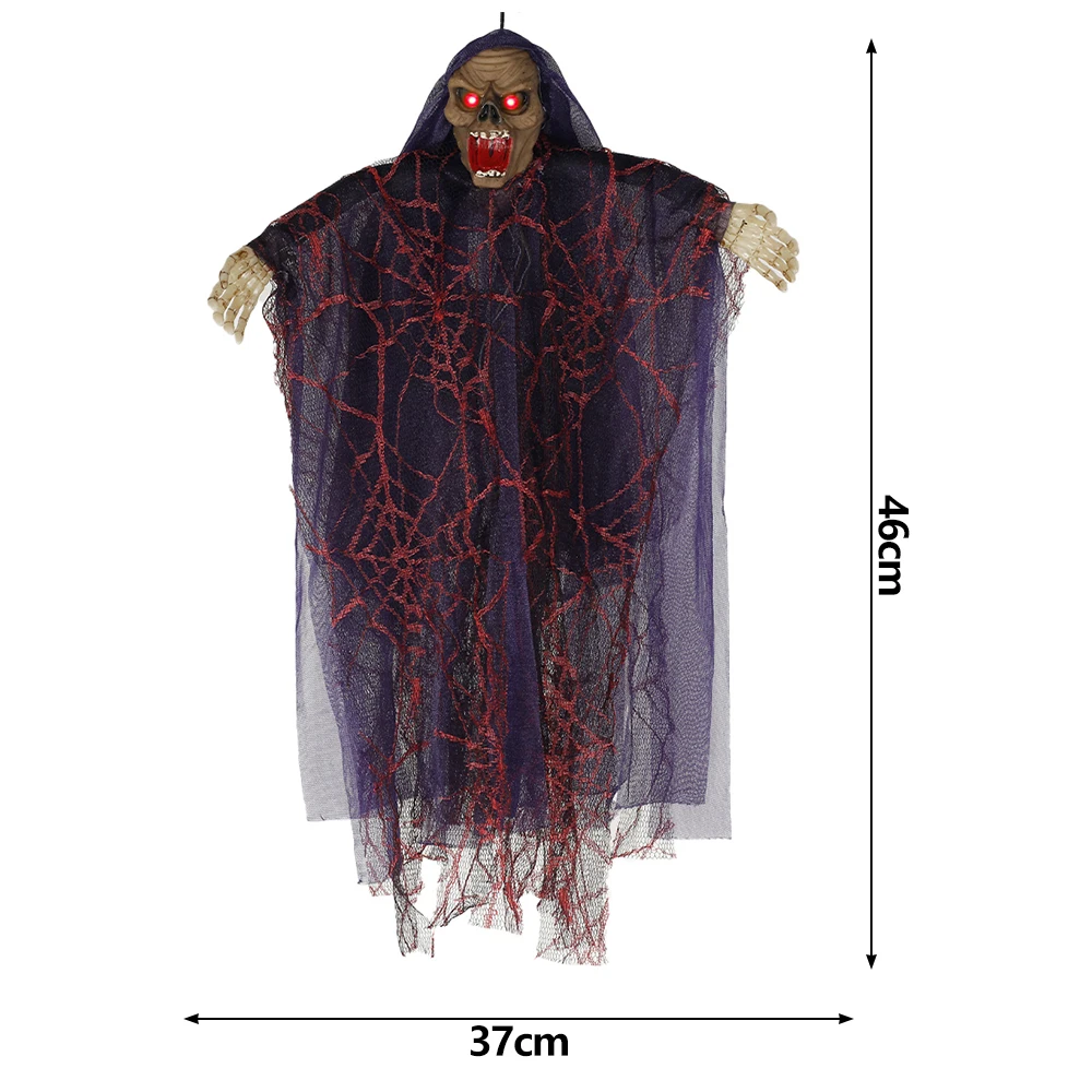 

Halloween Hanging for Dark Gauze Decor Ghost with LED Glowing Eyes and Creepy Shrilling Sound Skull Ghost with Voice Controlled