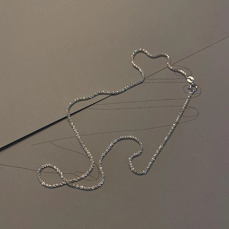 

1Pcs 40/45/50CM Metal Silver Color Simple Shiny Necklace For Man Women No Pendant Crystal Choker Jewelry Gifts