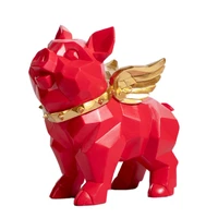 geometry pig angel figurine statue animal art sculpture resin craftwork home decoration accessories for living room r221