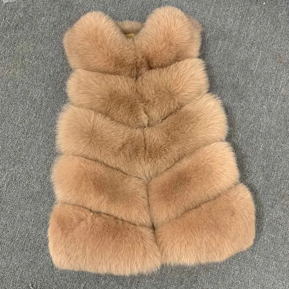 Camel JKKFURS Новое поступление натуральный Лисий мех жилет женский Зимний натуральный мягкий натуральный мех длинный жилет модное пальто 5 рядов жилет S1571 - Цвет: Camel