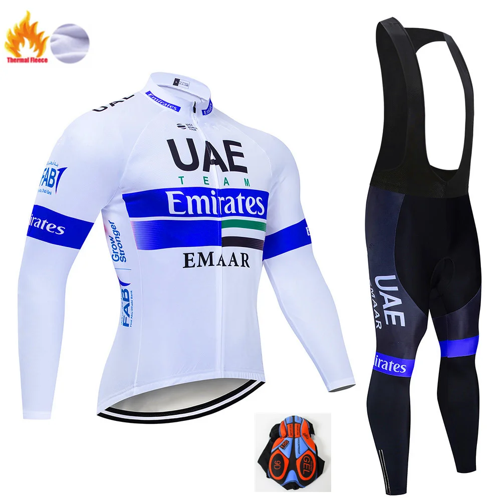 Winter Cycling Suit Велоспорт Джерси Набор ОАЭ Pro команда с длинным рукавом Одежда для мужчин зимняя велосипедная одежда термальная флисовая uninto Ropa Ciclismo Hombre - Цвет: Winter Cycling Suit