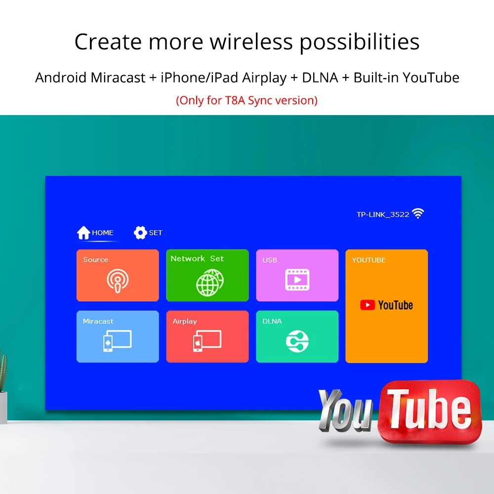 Touyinger T8 Мини светодиодный проектор HD 720P видео бренд beamer Miracast Airplay DLNA беспроводной