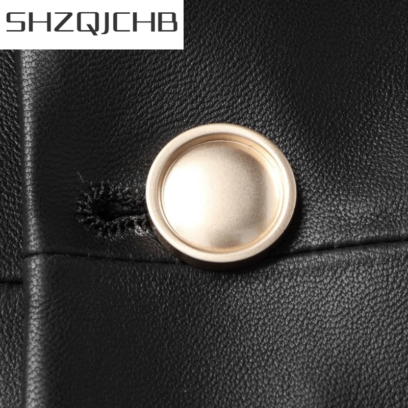 

JCHB 2021 Luxury Office Men Leather Blazer Suit Coats One Button Rivets Fashion Business Man Spring New Sheepskin Genuine Leathe