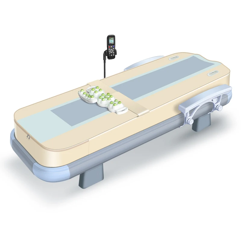 

Khaki Aluminium Alloy Bedstead Warm Physiotherapy All in One Full Body Moving and Rolling Heat Jade Stone Massage Bed Chair