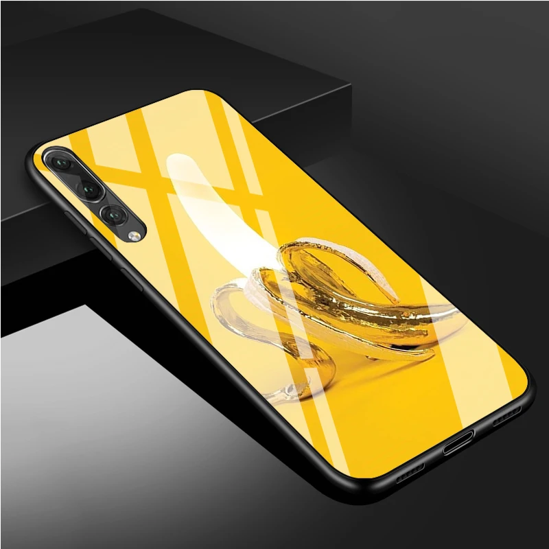Желтый банановый чехол из закаленного стекла для телефона Huawei P20 P30 P40 Lite Pro Psmart Mate