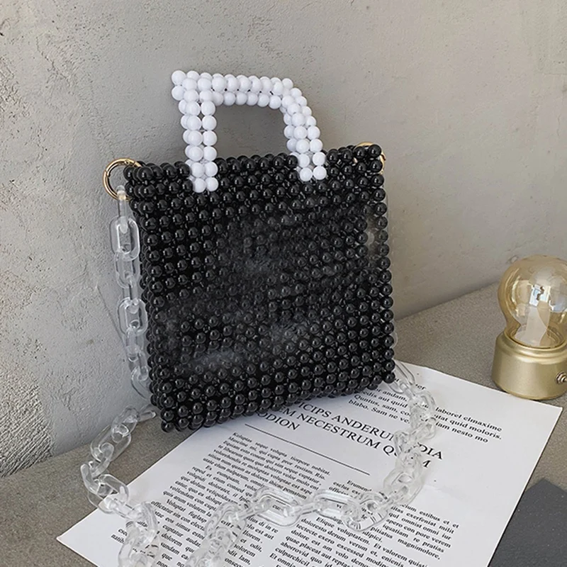 

NEW-Fashion Acrylic Pearl Handmade Beaded Bag Women'S Messenger Bag
