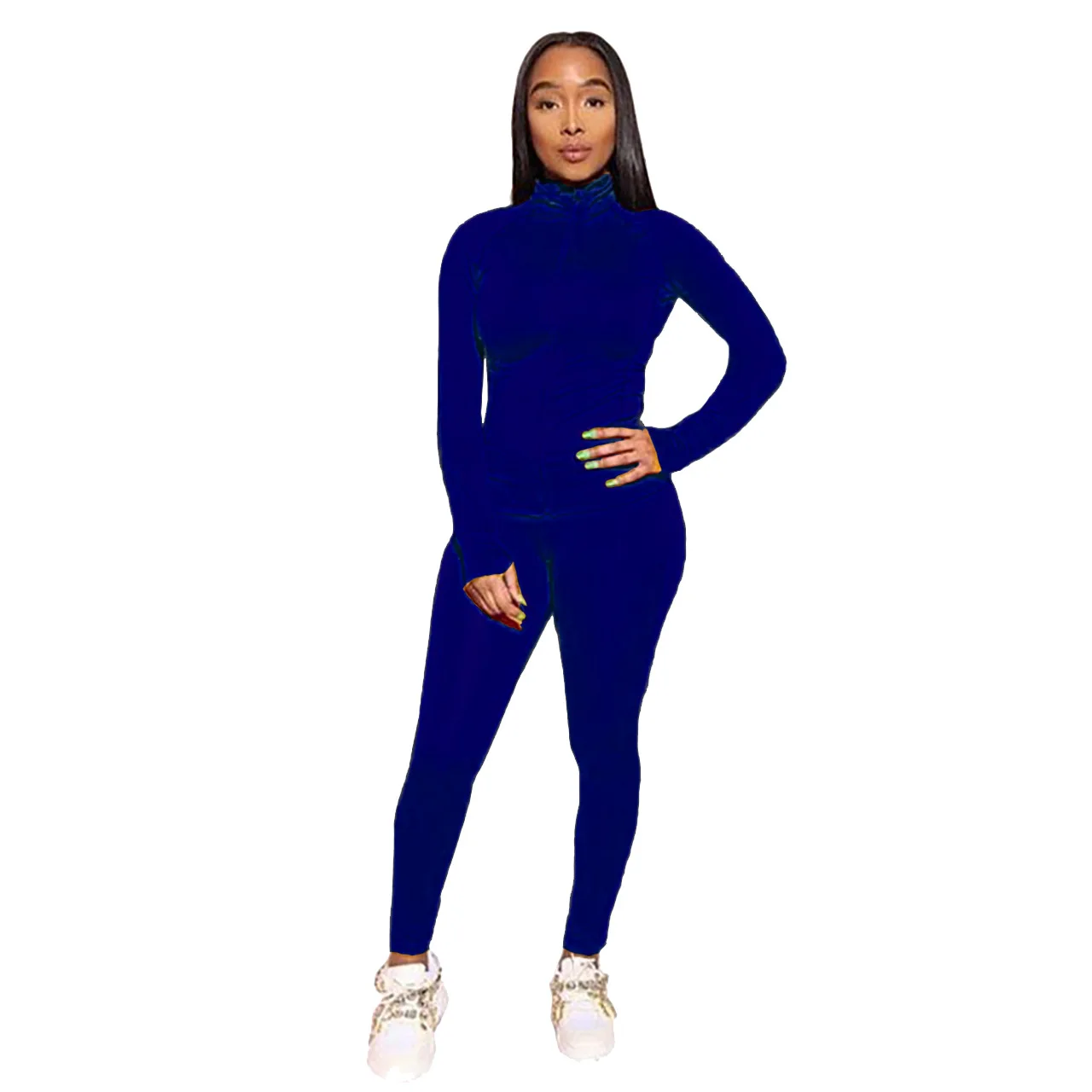

Cutubly Sexy Women Two Pieces Sets Solid Casual Two Piece Set Tracksuits Skinny Long Sleeve Zipper Top and Long Pants Set