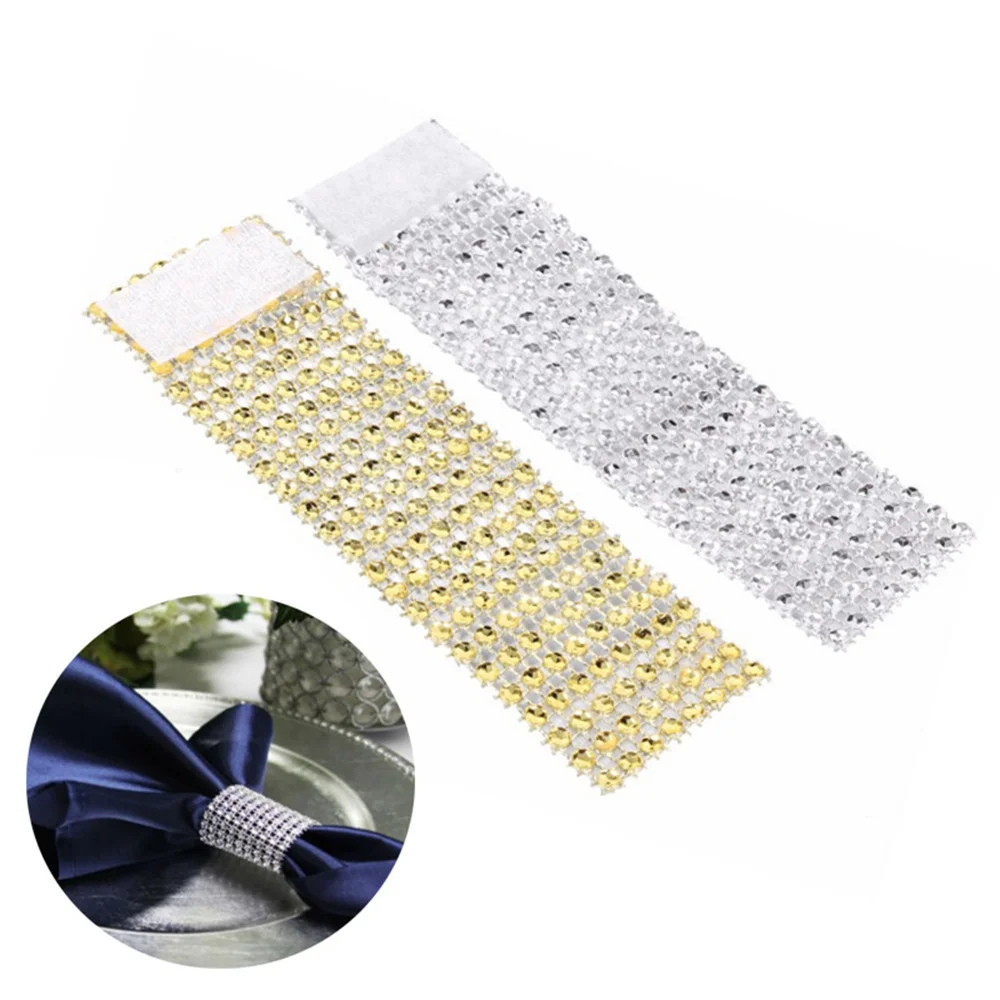 

Hollow 8 Row Net Diamond Napkin Ring Chairs Buckles Wedding Party Decoration Crafts Rhinestone Bows Handmade Party Supplies