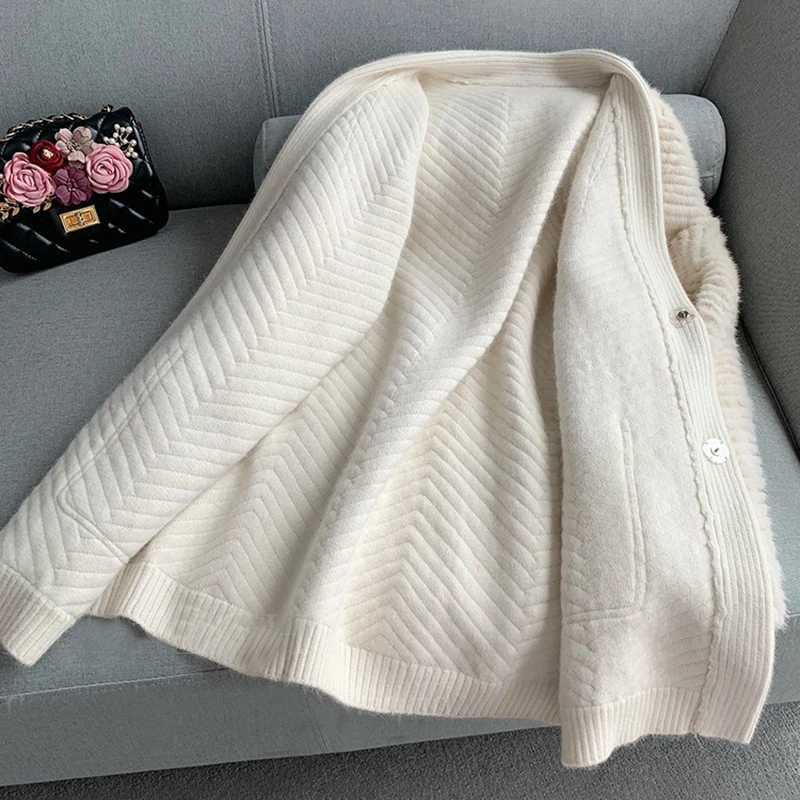 

CHICEVER Casual Loose Faux Fur Coat For Women V Neck Long Sleeve Thick Large Size Patchwork Coats Female Fashion Clothing Winter