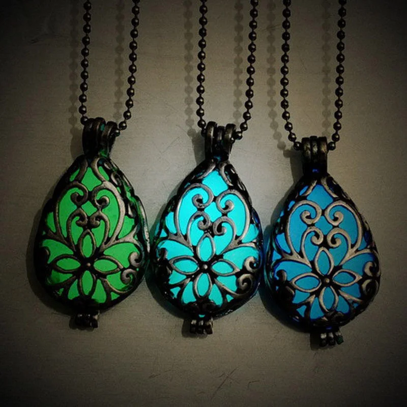 Стимпанк светящийся полый кулон в форме капли воды ожерелье светится темноте