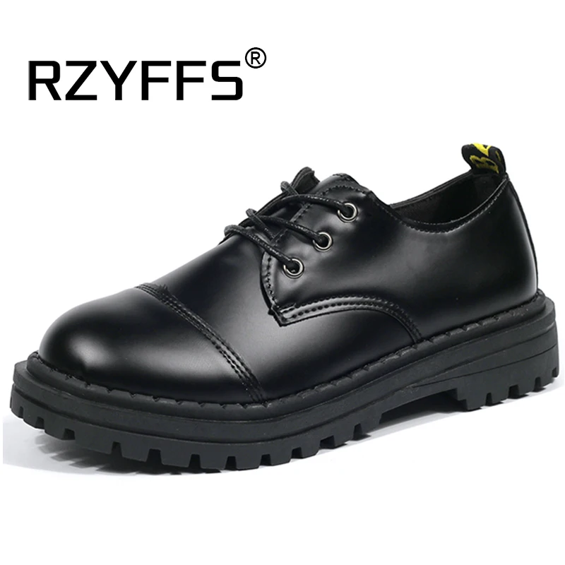 Туфли-оксфорды на плоской подошве с круглым носком Женские весенние кожаные