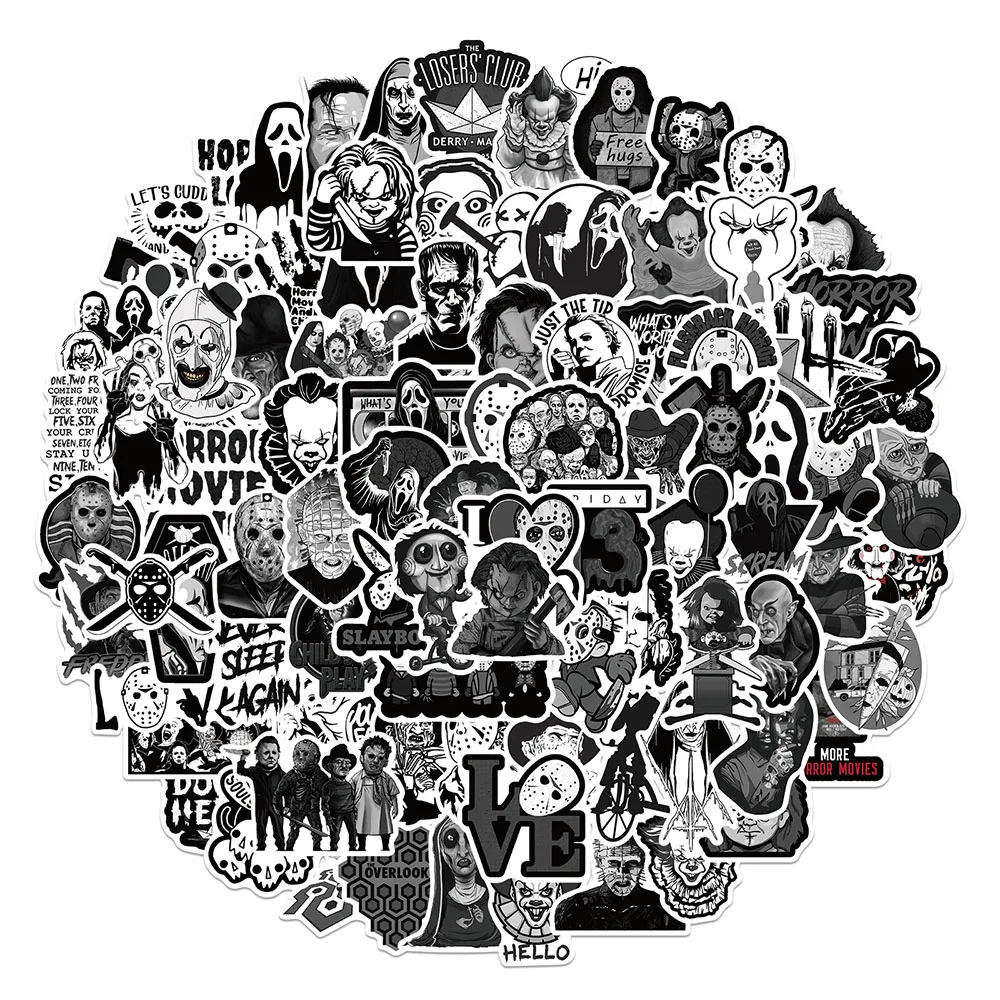 1050100pcs black and white horror movie stickers punk skateboard laptop motorcycle phone car cool graffiti sticker decal toy free global shipping