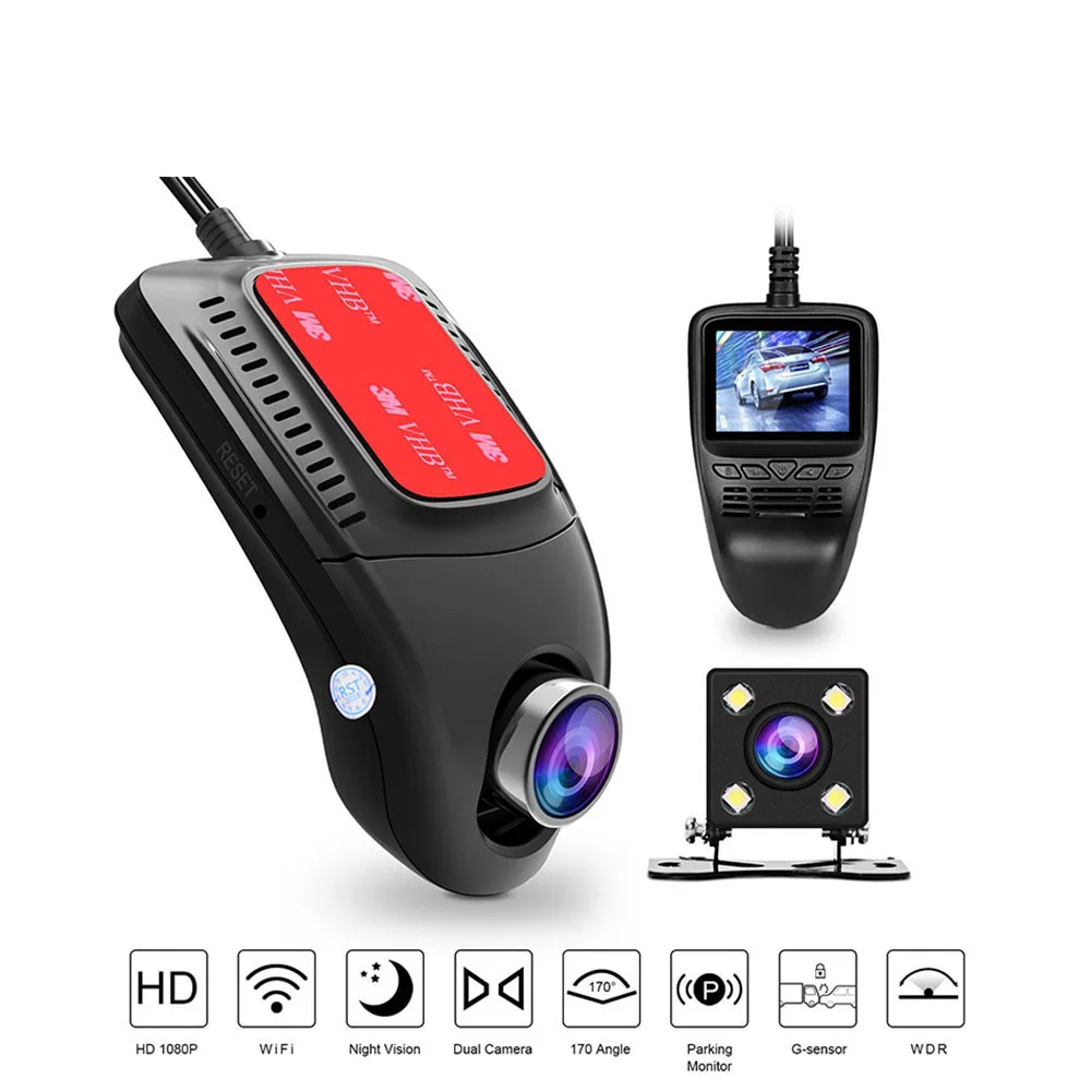 

Car DVR 2.0" Full HD 1080P Wi-Fi Dual Lens Rear View DashCam Video Recorder Auto Camera Dash Cam DVRs Motion Detector Registrar