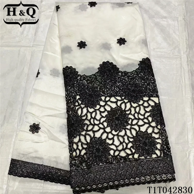 

H&Q newest african george satin lace fabric 2021 high quality embroidery french lace rayon/polyester fabrics 5 yards/piece T0523