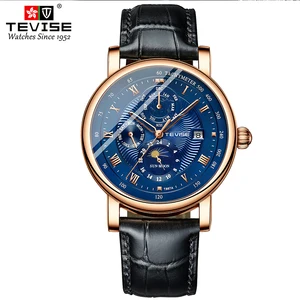 TEVISE T867A Automatic Mechanical Watch Man Date Week Month Display Waterproof Leather Strap Zirconi in USA (United States)