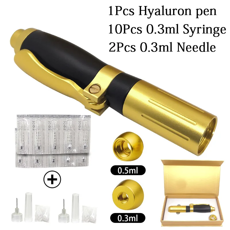 0.3ml pen set 3 2 в 1 кислотный пистолет для инъекций гиалуроновая ручка 0,3 мл и 0,5 мл головка Золотая гиалурониковая кислотная ручка губа наполнитель инжектор неинвазивный небулайзер - Номер модели: 0.3ml pen set 3