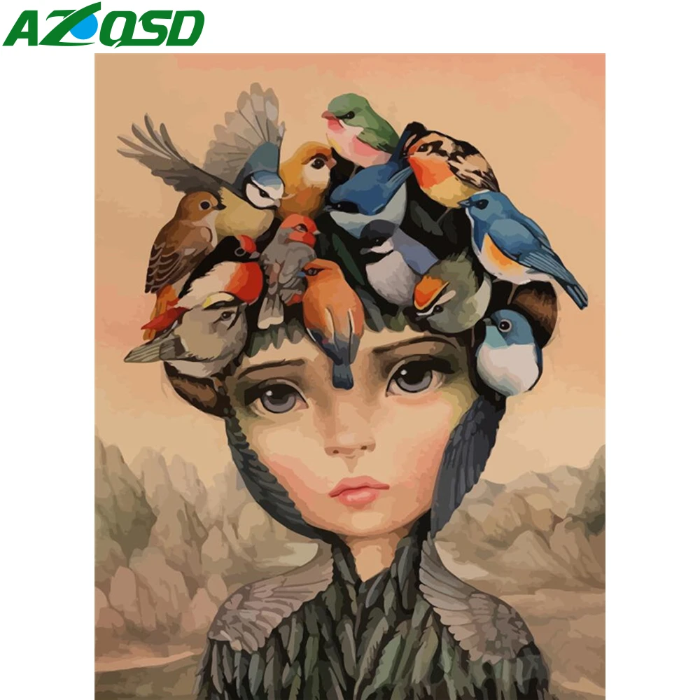 

AZQSD Unframe Painting By Number Canvas Kits Birds Handmade Gift DIY Acrylic Paint Coloring By Numbers Girl Home Decoration