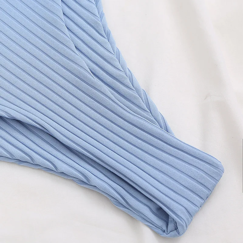 

Fors Ribbed strapless swimsuit female Bandeau padded swimwear women High waist vintage bikini set mujer High cut bathing suit