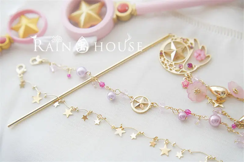 Мультфильм Сейлор Мун карты Captor Sakura звезда крыло браслет заколка для волос в виде веточки Косплей пор ручной работы подарки