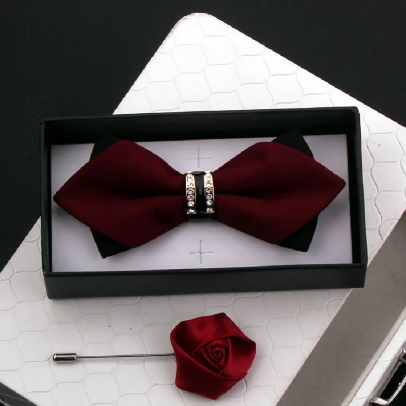 

2020 New Fashion Men's Bow Ties Wedding Double Fabric Reddish Brown Bow Tie Banquet Host Show Formal Butterfly Tie with Gift Box