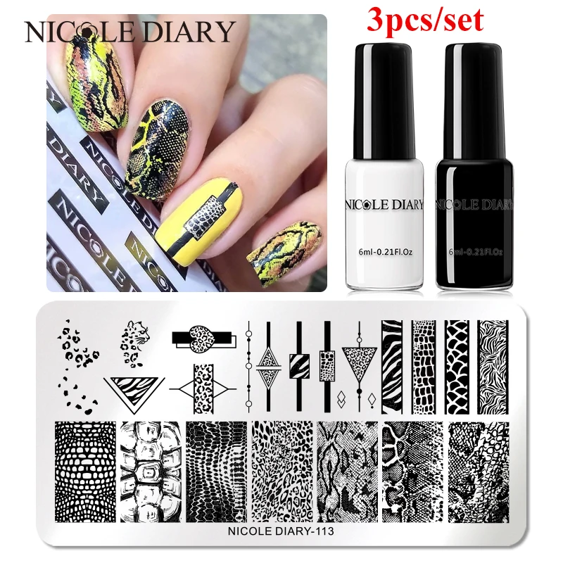 NICOLE DIARY пластины для стемпинга под змеиную кожу лак цветок кленовый лист пластина