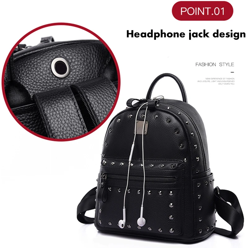 Модный рюкзак с заклепками женская сумка на плечо 100% из натуральной кожи женские