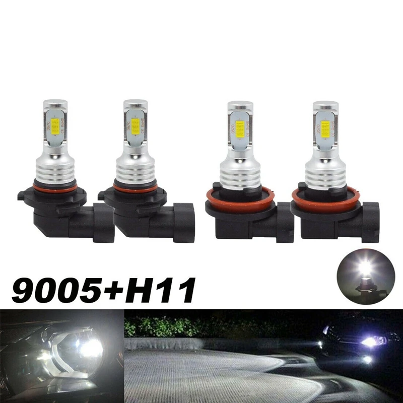 

4X LED Headlight Bulbs Conversion Kit 9005 H11 High Low Beam Super White 6000K