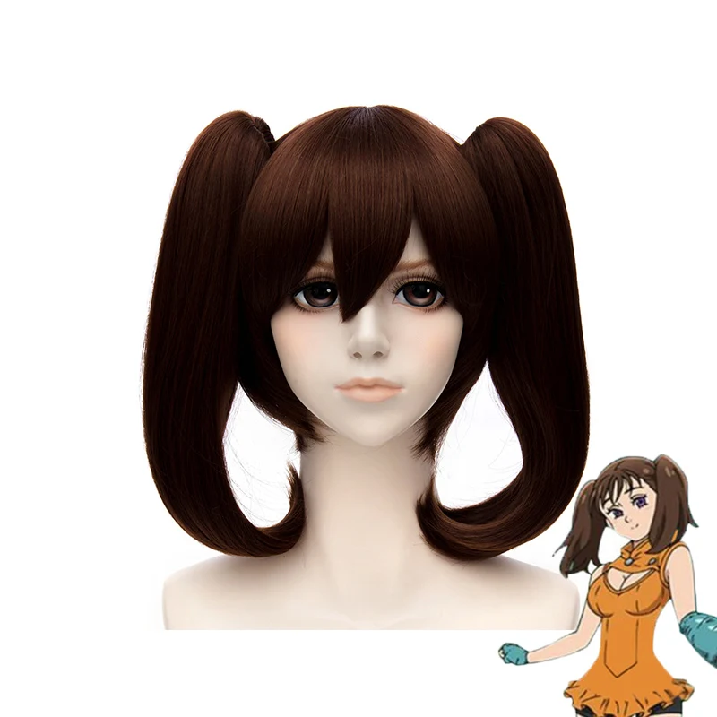 Anime The Seven Deadly Sins Diane Cosplay Wigs Brown Double Ponytails Cosplay Halloween Heat Resistant Synthetic Hair Wig