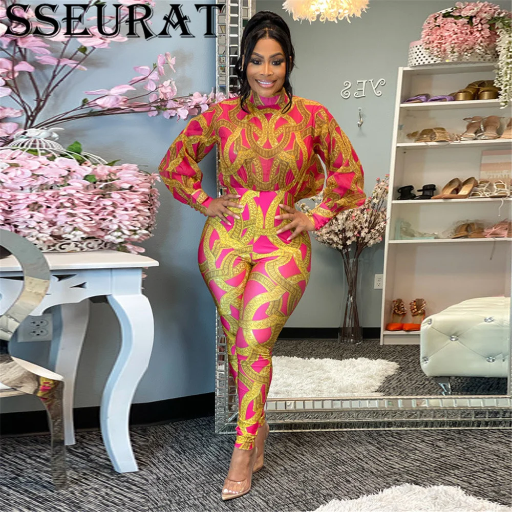 

SSEURAT Women Jumpsuit High Waist Elegant Office Ladies Lantern Sleeve Autumn African Fashion Female One Piece Jumpsuit