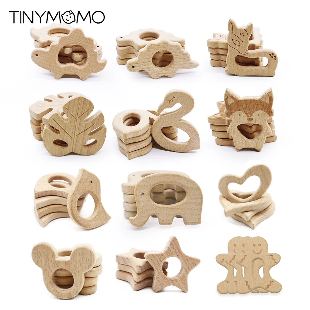 

Smooth Baby Wooden Teether Cartoons Food Grade Beech Wood Teethers Pendant Babies Nursing Accessory DIY Teething Toys BPA Free