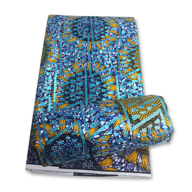 

High Quality Fashion African Sequins Wax Fabric Nigerian Ankara Tissu Cotton Wax Print Patchwork for Dress 6yards Y117-20