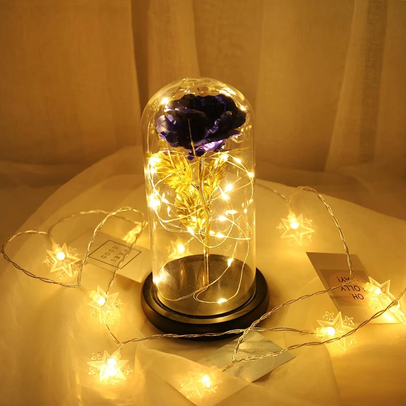 

Gold Foil Blue Rose Lamp Glass Cover Decoration Ornaments Valentine's Day Imitation Rose Decoration Lamp Night Lamp