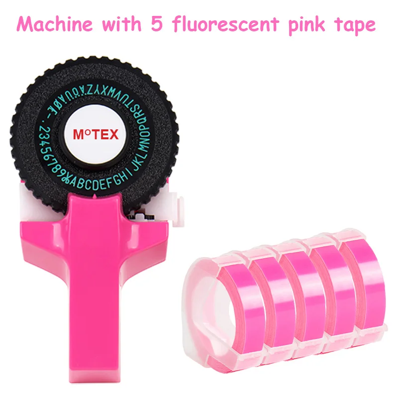 Розовый цвет MoTex E101 принтер мини DIY Ручная Совместимость для dymo 3D тиснение ручная лента ручная машинка надпись машина - Цвет: machine add 5 tape