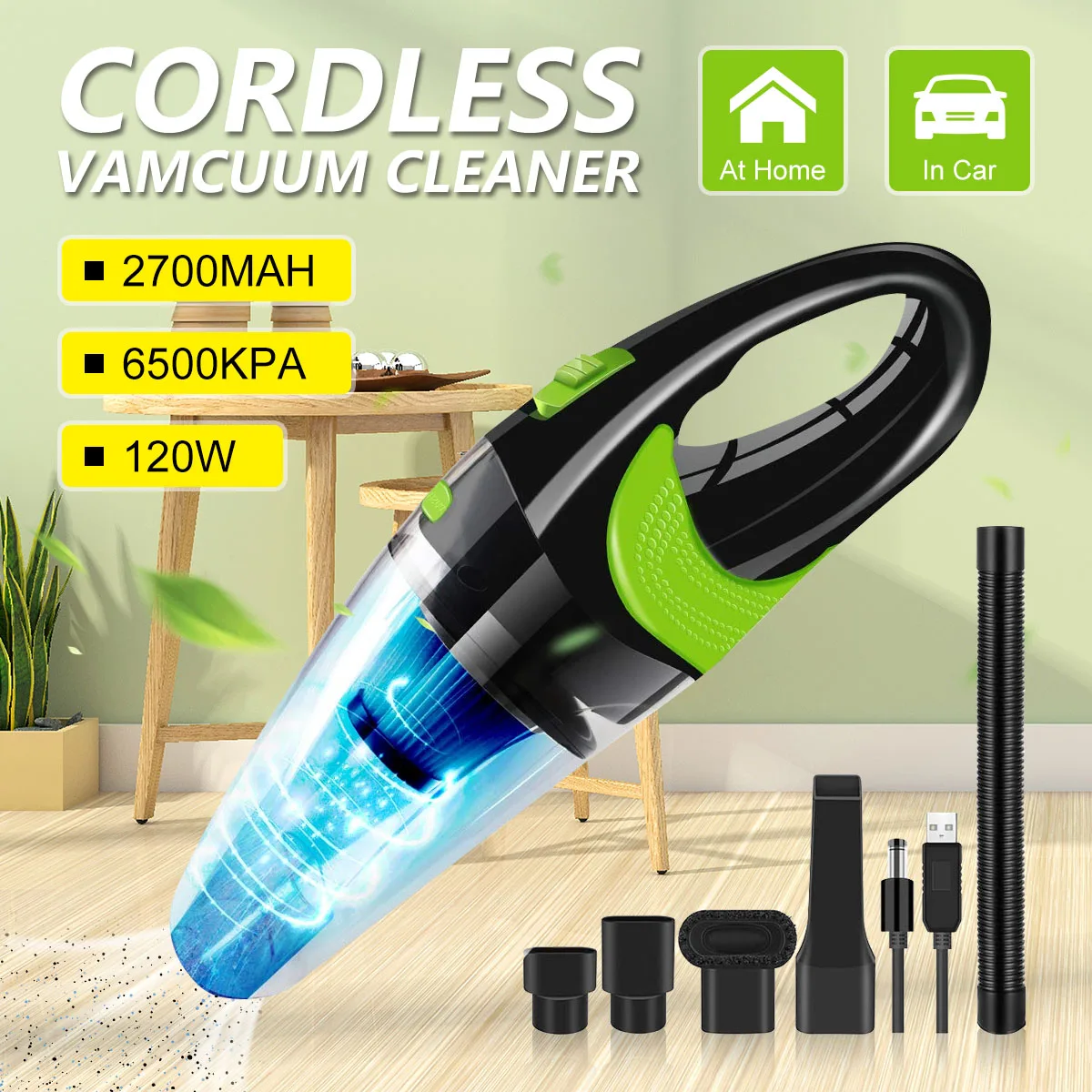

6500pa Strong Power Car Vacuum Cleaner DC 12V 120W Cordless Wet and Dry Dual Use Auto Portable Vacuums Cleaner For home Office