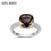 gems beauty 925 sterling silver gemstone candy rings cushion cut natural smoky quartz cocktail ring for women fine jewelry