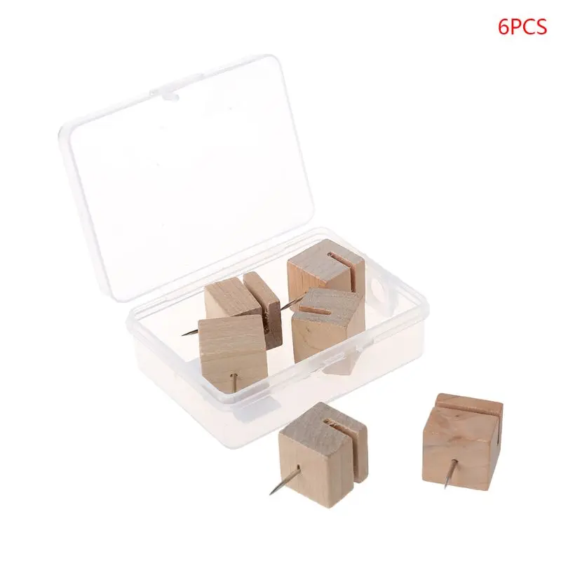 

6/12pcs Wooden Square Nail Thumbtack Board Pins Pushpins Drawing Photo Wall Stud