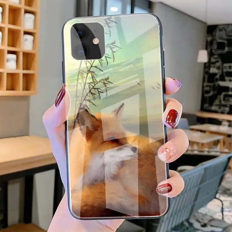 

ZFGHSHYQ Animal Drawings Phone Case Tempered Glass For Iphone6plus 6S 7 7plus 8 X XS XSmax XR 11 12 Pro Max 12mini