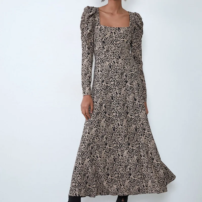 Длинное женское платье Весна 2020 Новые Модные леопардовые принты с длинным