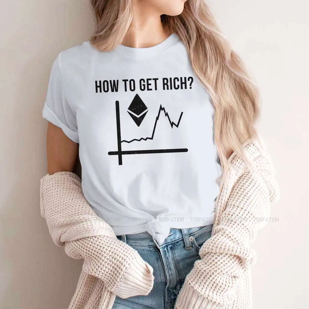 

Get Rich Kawaii Girls Women T-Shirt Ethereum Internet Meme Cute Fashion Cyber Money Casual Short Sleeve Vintage Oversized Tops