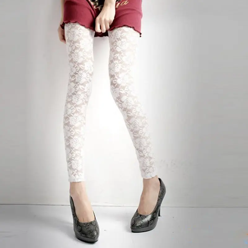 

New 2020 Lace Leggings Sexy Thin Full Lace Ankle length Leggings Floral Hollow Out Lace Leggings Hot Sale