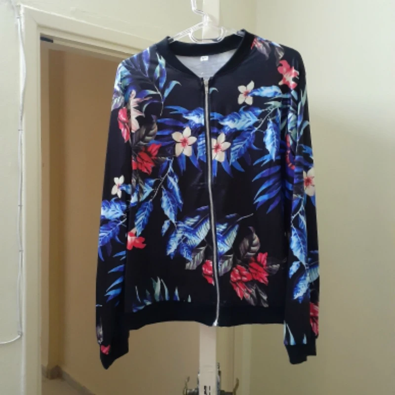 Женская куртка на молнии с цветочным принтом в стиле ретро весну-осень S-XXL |
