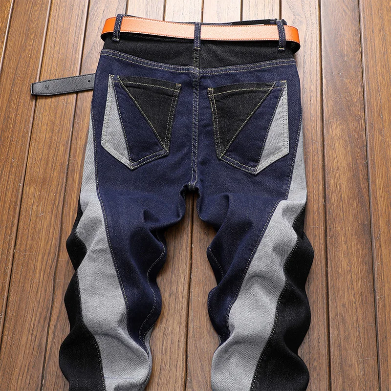 

Fashion Men Hip hop Patchwork solid Slim Jeans Trousers Male High street Casual Straight Jogger denim Pants