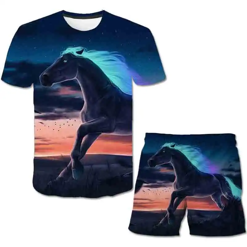 Футболка и шорты для мальчиков крутая пляжная рубашка с 3D принтом сказочной