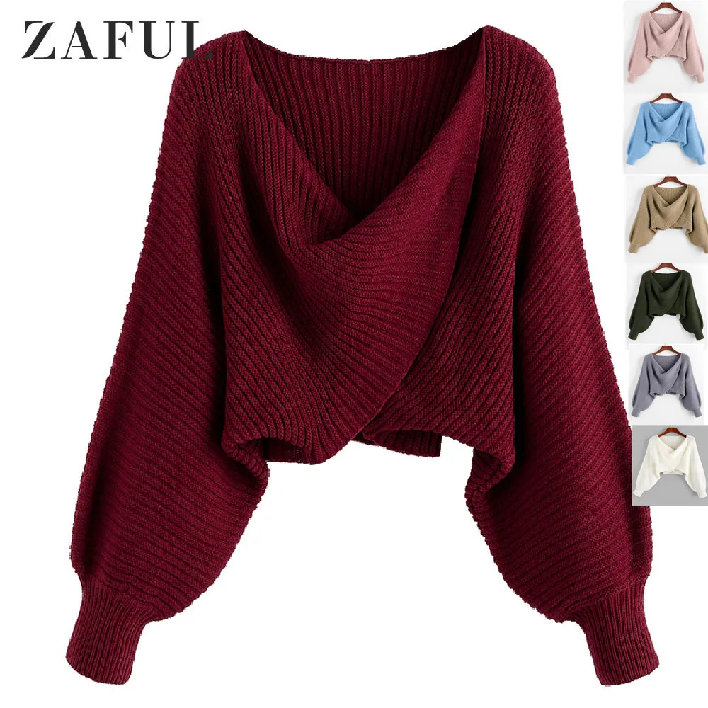 Женский Асимметричный свитер ZAFUL Twist теплый Однотонный с рукавами летучая мышь