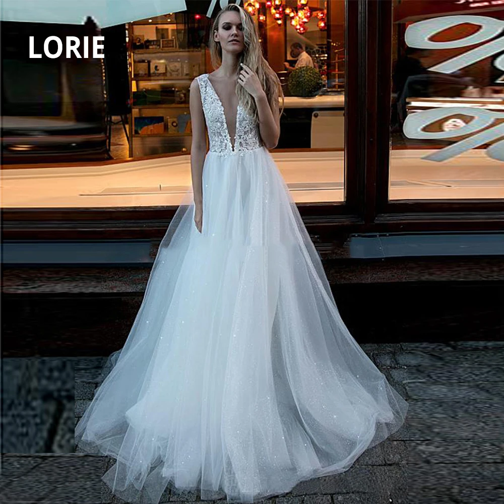 Сверкающее мягкое Тюлевое свадебное платье LORIE в стиле бохо кружевное для
